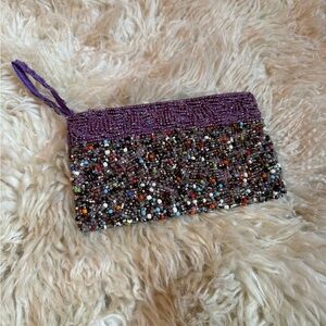 Hand-Beaded Boho Wristlet Clutch
